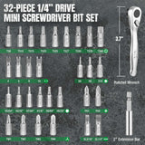 SK 1/4" Drive, 32 Piece Mini Ratcheting Bit Set